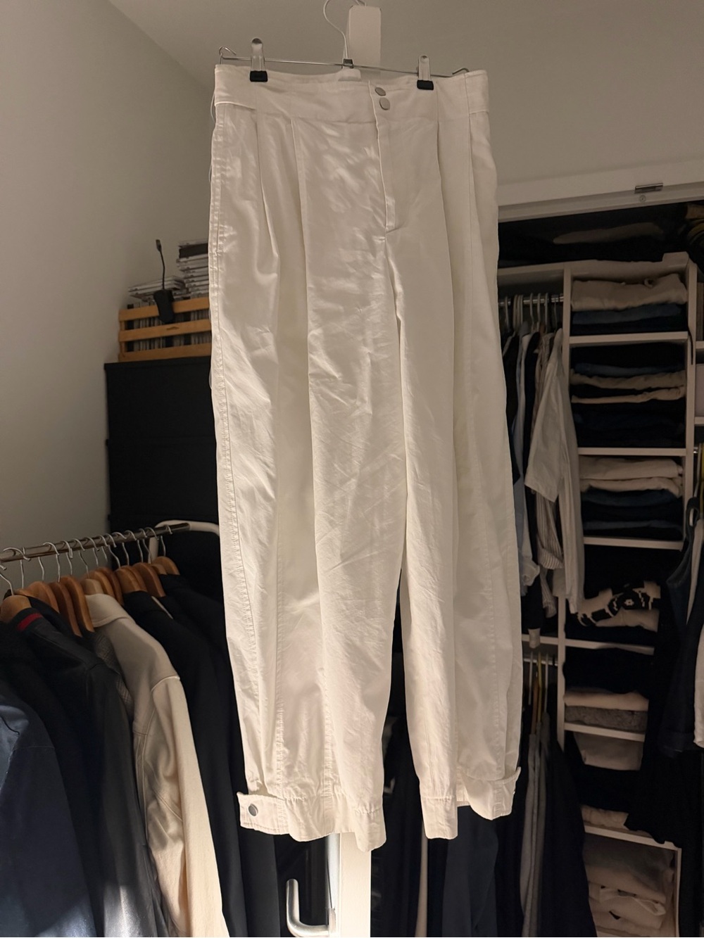 Bottega Veneta White Tapered Utility Pants Snap Cuffs IT 38 / US4-6